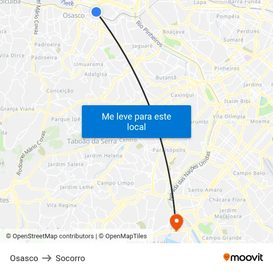 Osasco to Socorro map