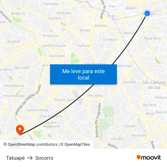 Tatuapé to Socorro map