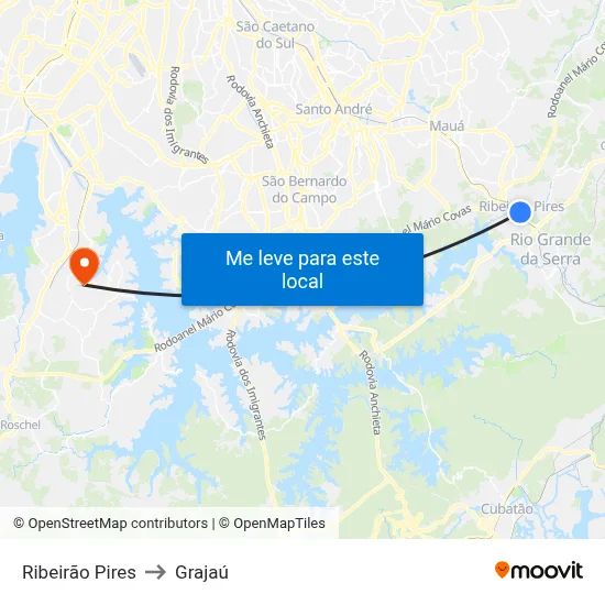 Ribeirão Pires to Grajaú map