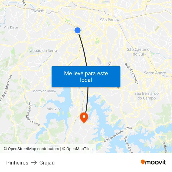 Pinheiros to Grajaú map