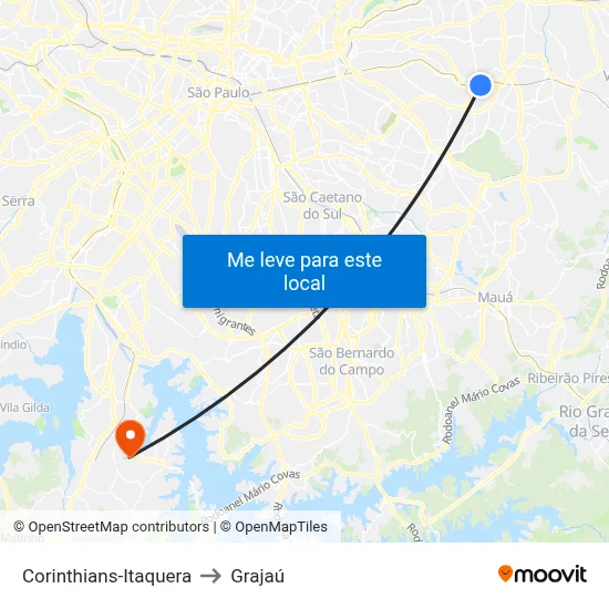 Corinthians-Itaquera to Grajaú map