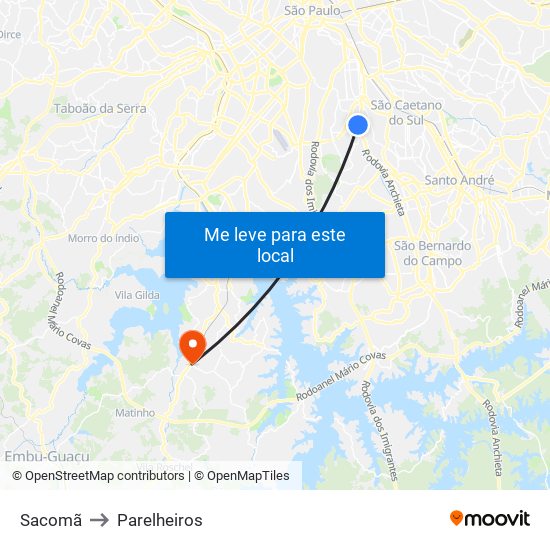 Sacomã to Parelheiros map