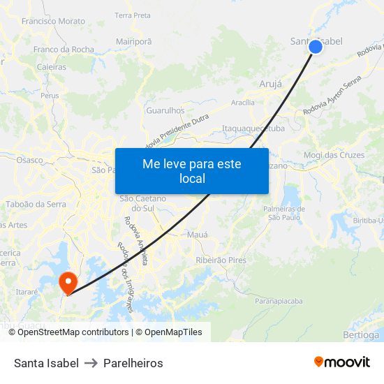 Santa Isabel to Parelheiros map