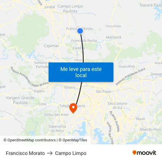 Francisco Morato to Campo Limpo map