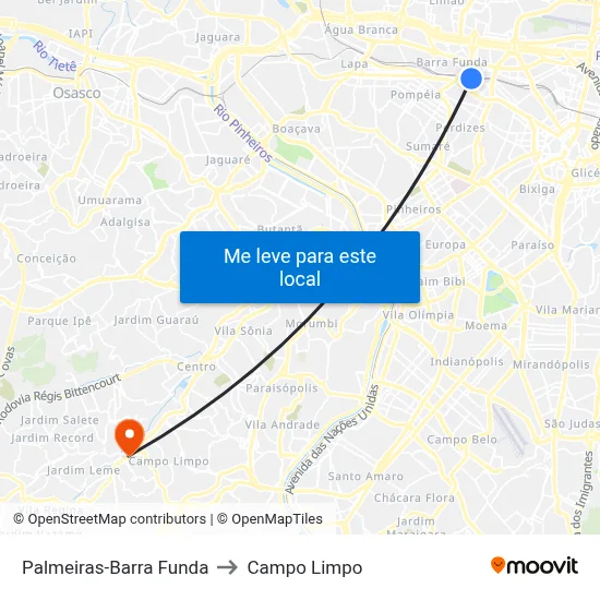 Palmeiras-Barra Funda to Campo Limpo map