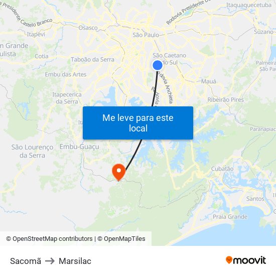 Sacomã to Marsilac map
