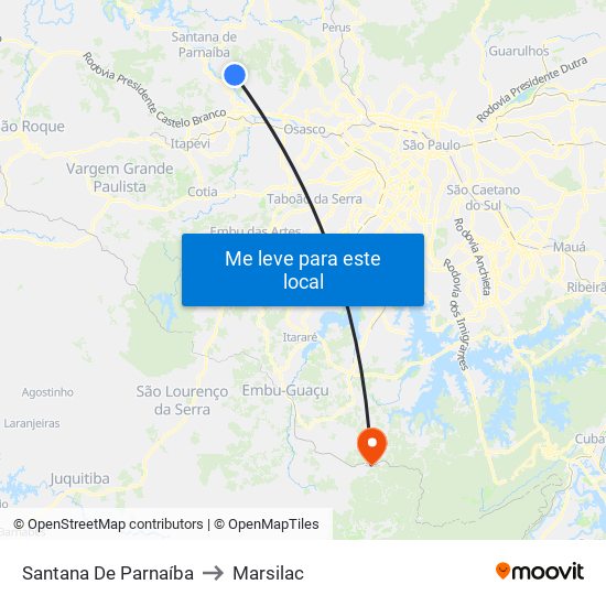 Santana De Parnaíba to Marsilac map