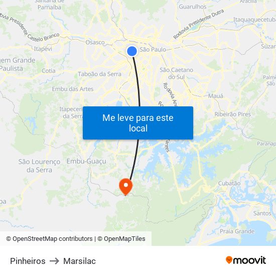 Pinheiros to Marsilac map
