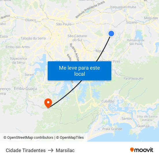 Cidade Tiradentes to Marsilac map