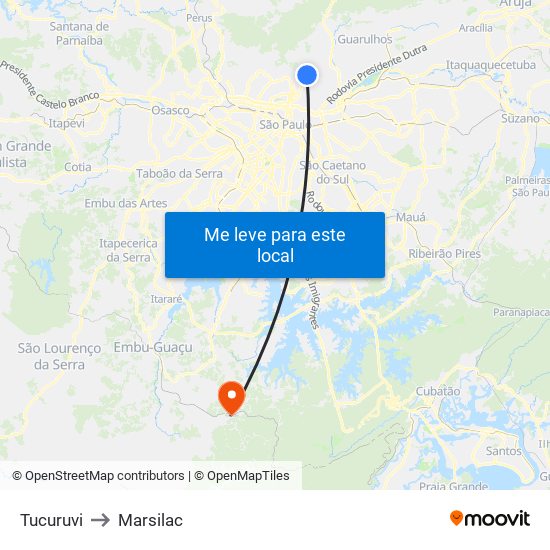 Tucuruvi to Marsilac map