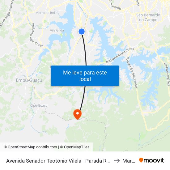Avenida Senador Teotônio Vilela - Parada Rodrigues Vilares C/B to Marsilac map