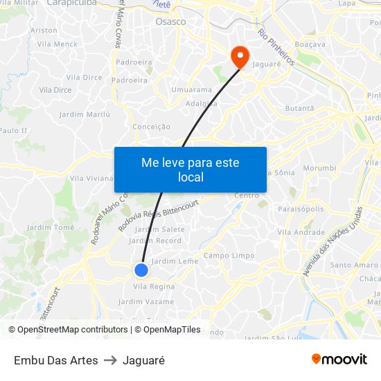 Embu Das Artes to Jaguaré map