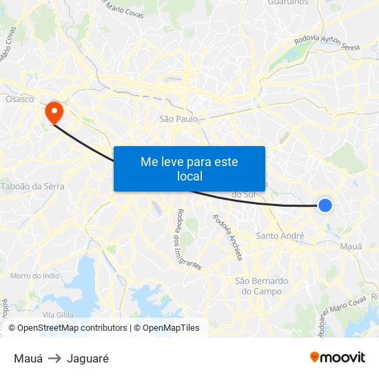 Mauá to Jaguaré map