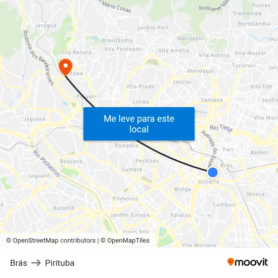 Brás to Pirituba map
