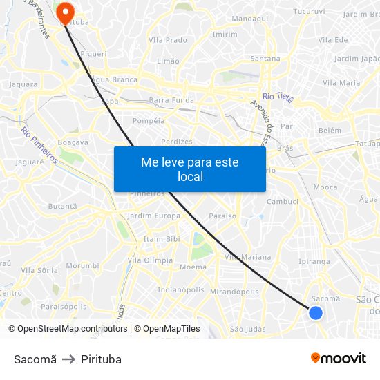 Sacomã to Pirituba map