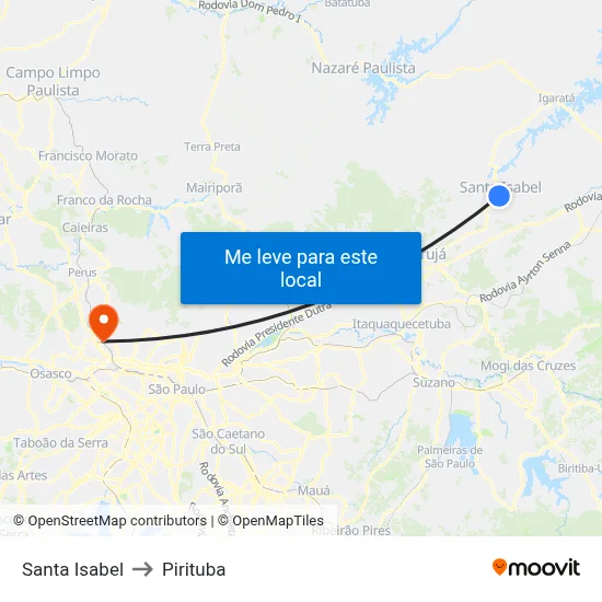 Santa Isabel to Pirituba map