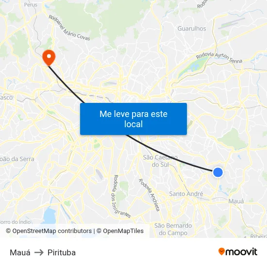 Mauá to Pirituba map
