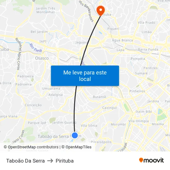 Taboão Da Serra to Pirituba map