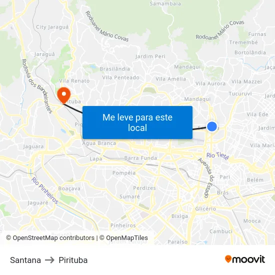 Santana to Pirituba map