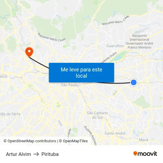 Artur Alvim to Pirituba map