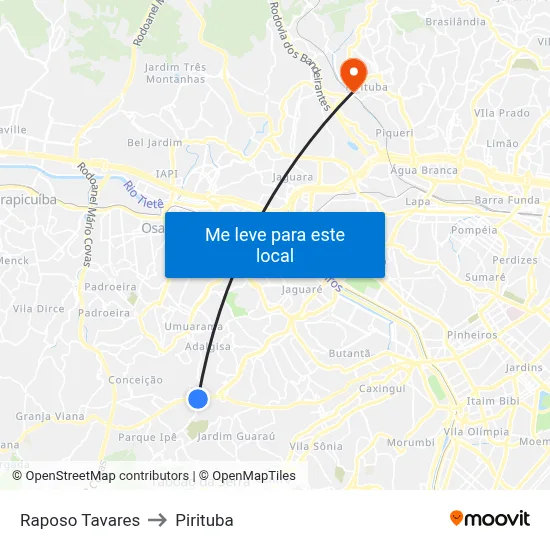 Raposo Tavares to Pirituba map