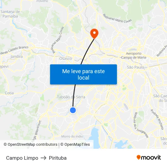 Campo Limpo to Pirituba map