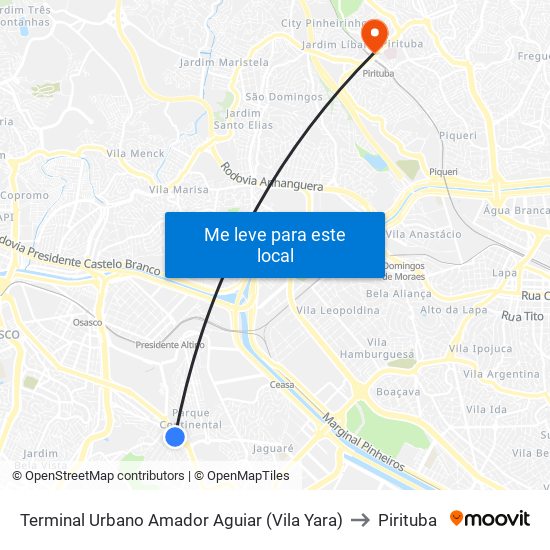 Terminal Urbano Amador Aguiar (Vila Yara) to Pirituba map