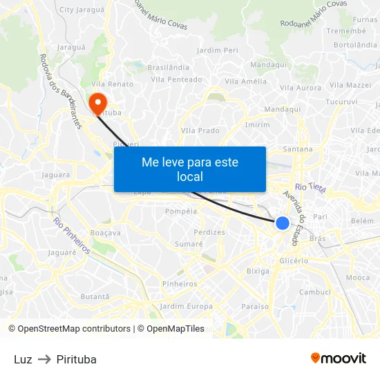 Luz to Pirituba map
