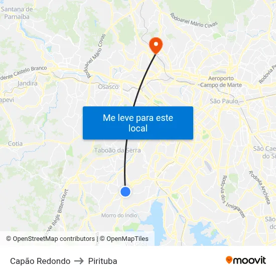 Capão Redondo to Pirituba map