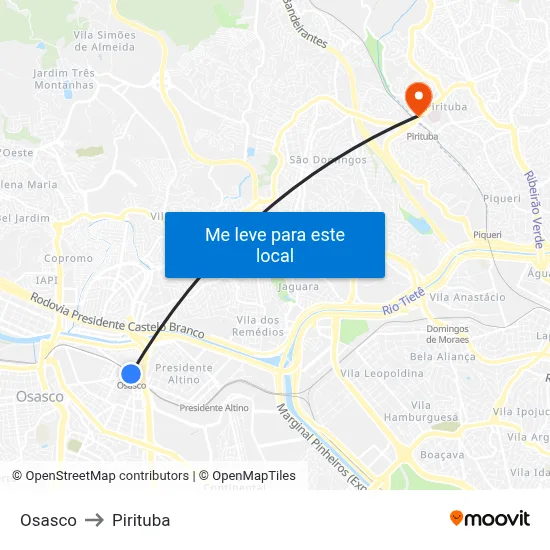 Osasco to Pirituba map