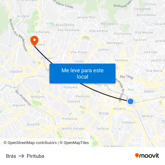 Brás to Pirituba map