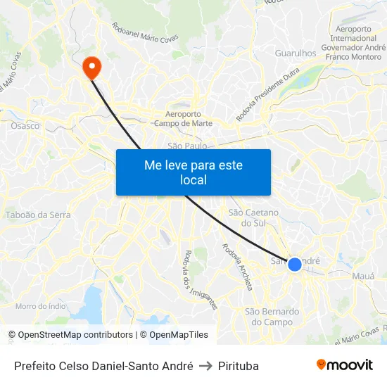 Prefeito Celso Daniel-Santo André to Pirituba map
