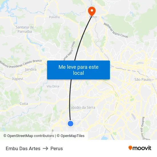 Embu Das Artes to Perus map