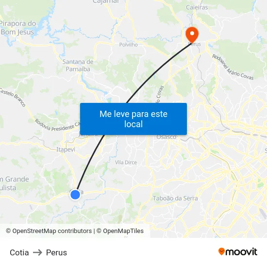 Cotia to Perus map