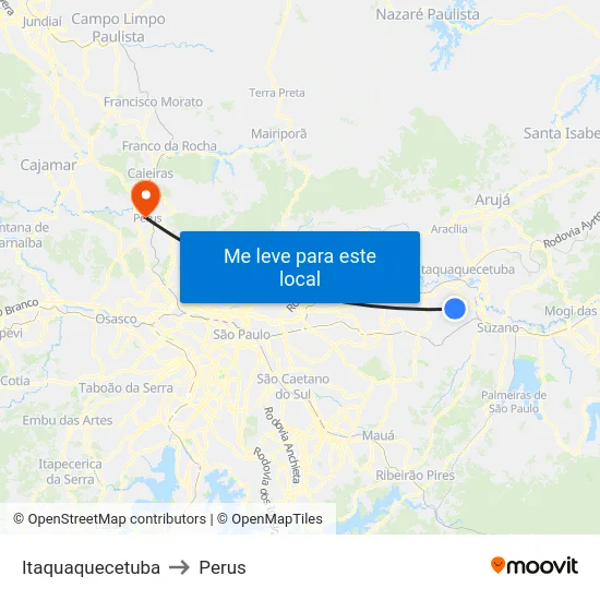 Itaquaquecetuba to Perus map