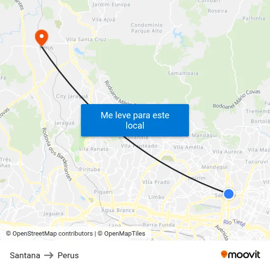 Santana to Perus map