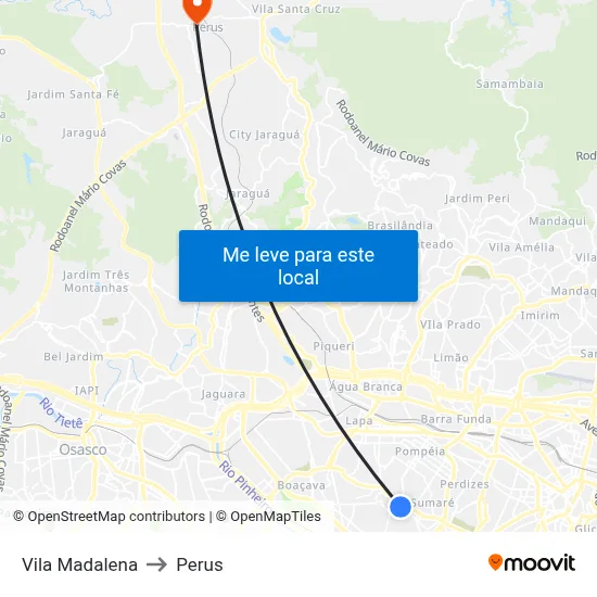 Vila Madalena to Perus map