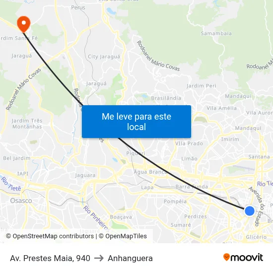 Av. Prestes Maia, 940 to Anhanguera map