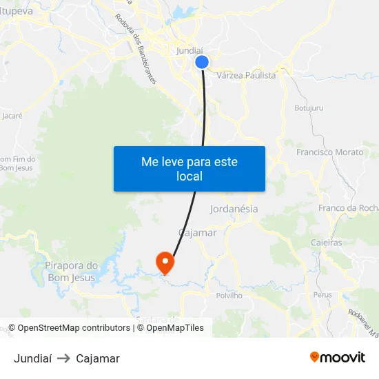 Jundiaí to Cajamar map