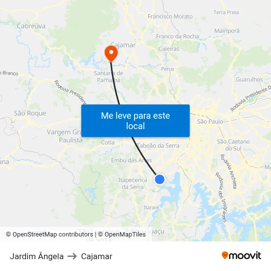Jardim Ângela to Cajamar map
