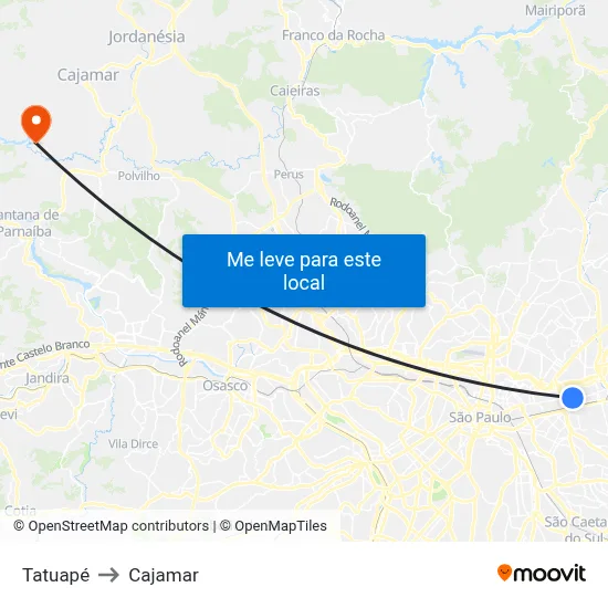 Tatuapé to Cajamar map