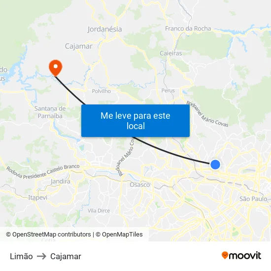 Limão to Cajamar map