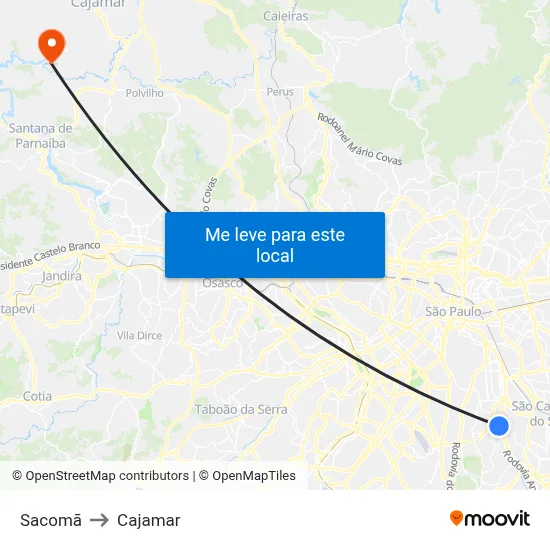 Sacomã to Cajamar map