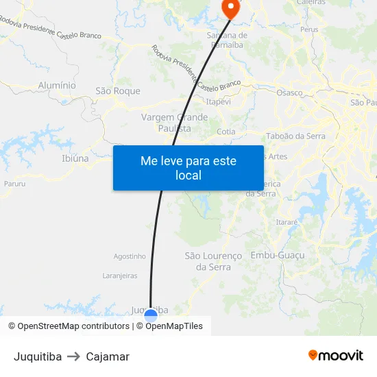 Juquitiba to Cajamar map