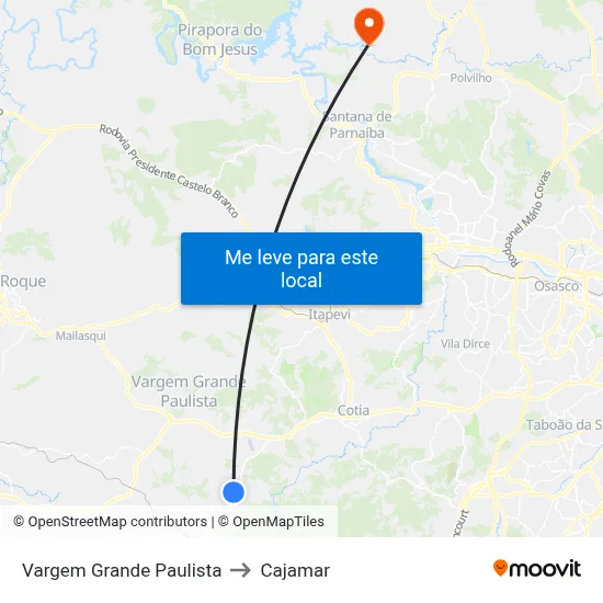Vargem Grande Paulista to Cajamar map