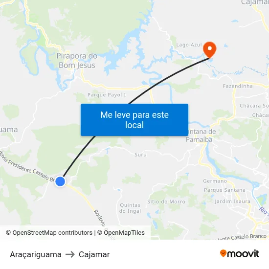 Araçariguama to Cajamar map