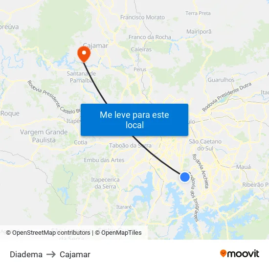 Diadema to Cajamar map
