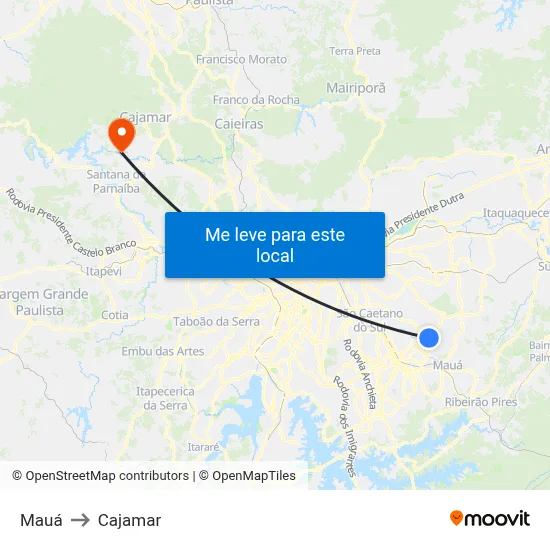 Mauá to Cajamar map