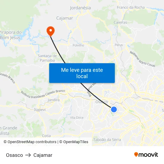 Osasco to Cajamar map