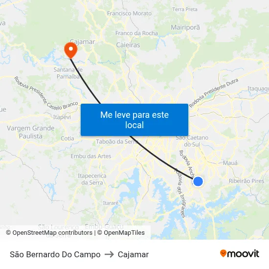 São Bernardo Do Campo to Cajamar map